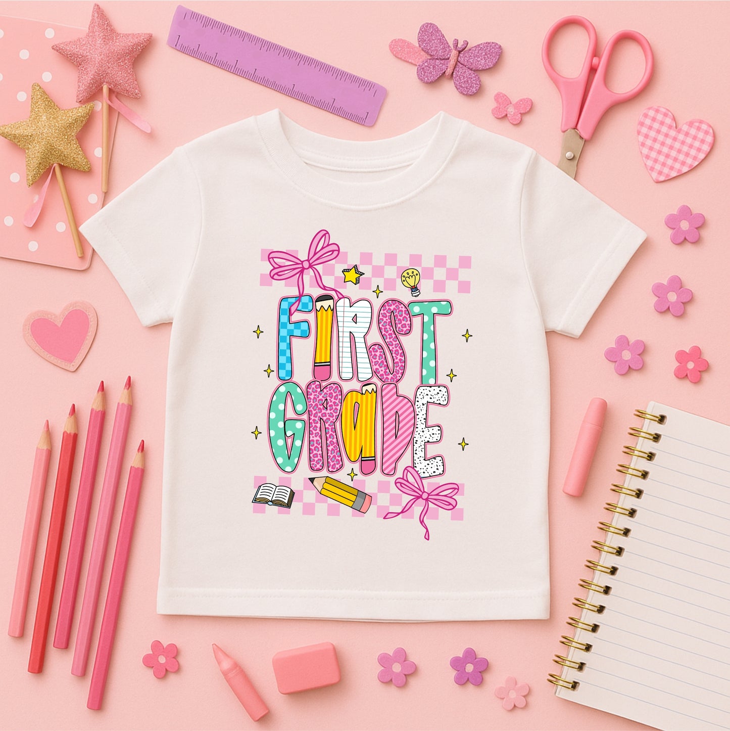 Kids' Back to School Tees - Pink/White