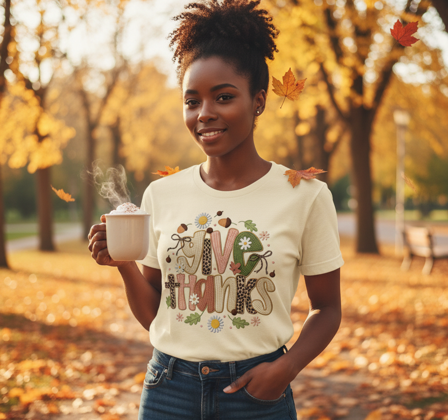 "Give Thanks" Faux Knit Tee