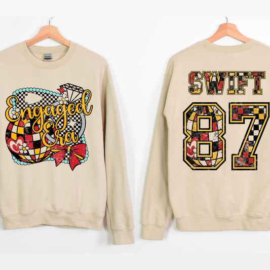 Engaged Era Swift 87 Taylor and Travis inspired KC Chiefs Crew or Tee