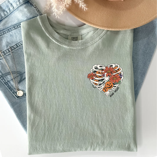 "Dead Inside" Skeleton Rib Cage Pocket Design Tee