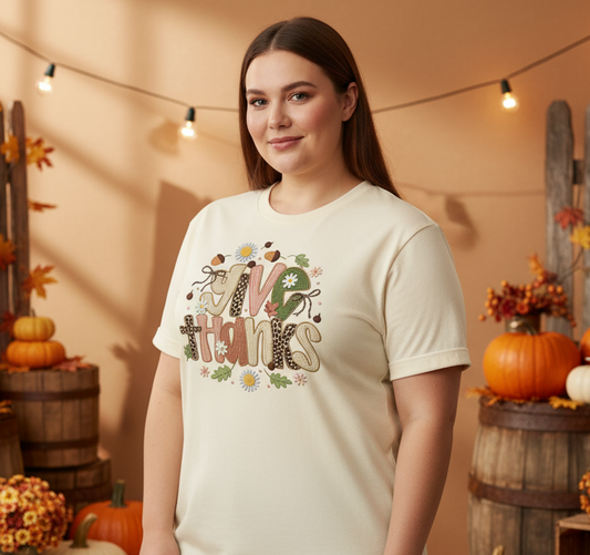 "Give Thanks" Faux Knit Tee