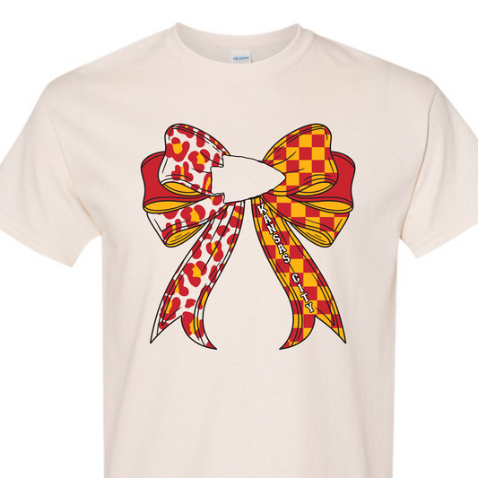 Kansas City Chiefs Inspired Cheetah and Checkered Bow Tee