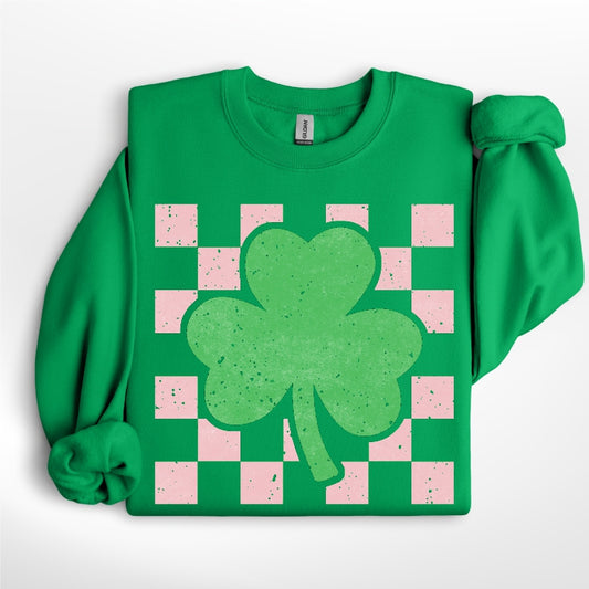 Pink Checkered with Clover Crew/Tee