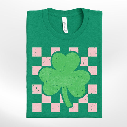 Pink Checkered with Clover Crew/Tee